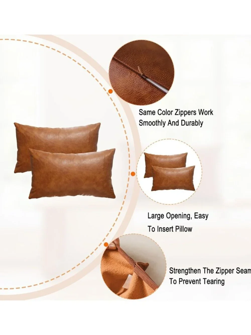 Set of 2 Brown Faux Leather Throw Pillow Covers 12x20 Inch Decorative Cushions